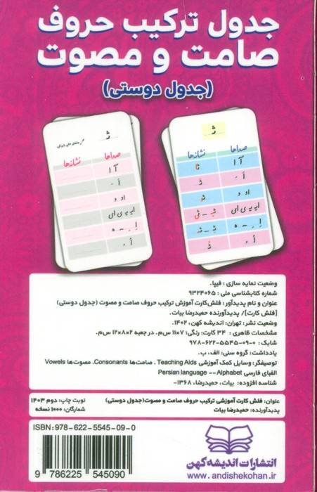 فلش کارت های آموزش جدول ترکیب حروف صامت و مصوت (جدول دوستی)،(باجعبه)