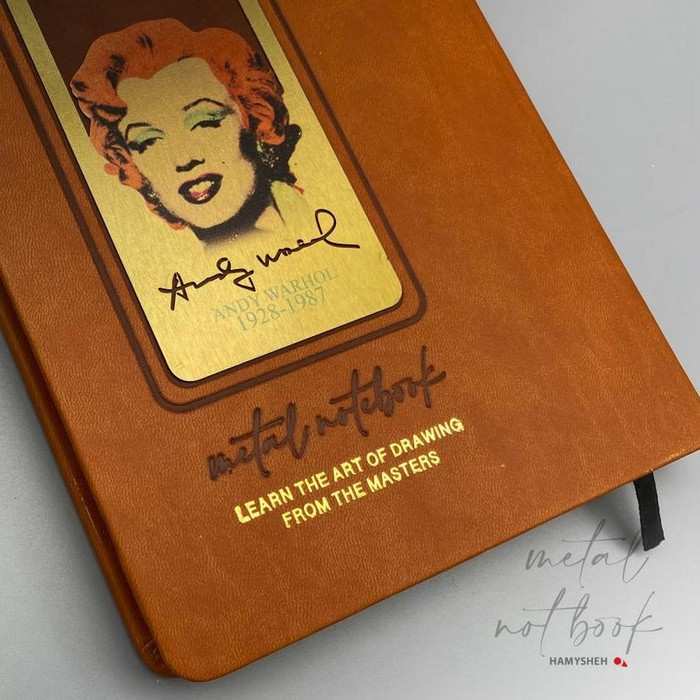 دفتر یادداشت خط دار (طرح METAL NOTEBOOK)،(چند طرح،چرم،لب طلایی،پلاکدار)