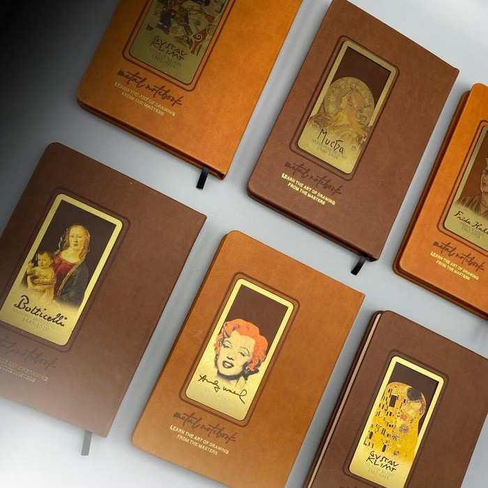 دفتر یادداشت خط دار (طرح METAL NOTEBOOK)،(چند طرح،چرم،لب طلایی،پلاکدار)