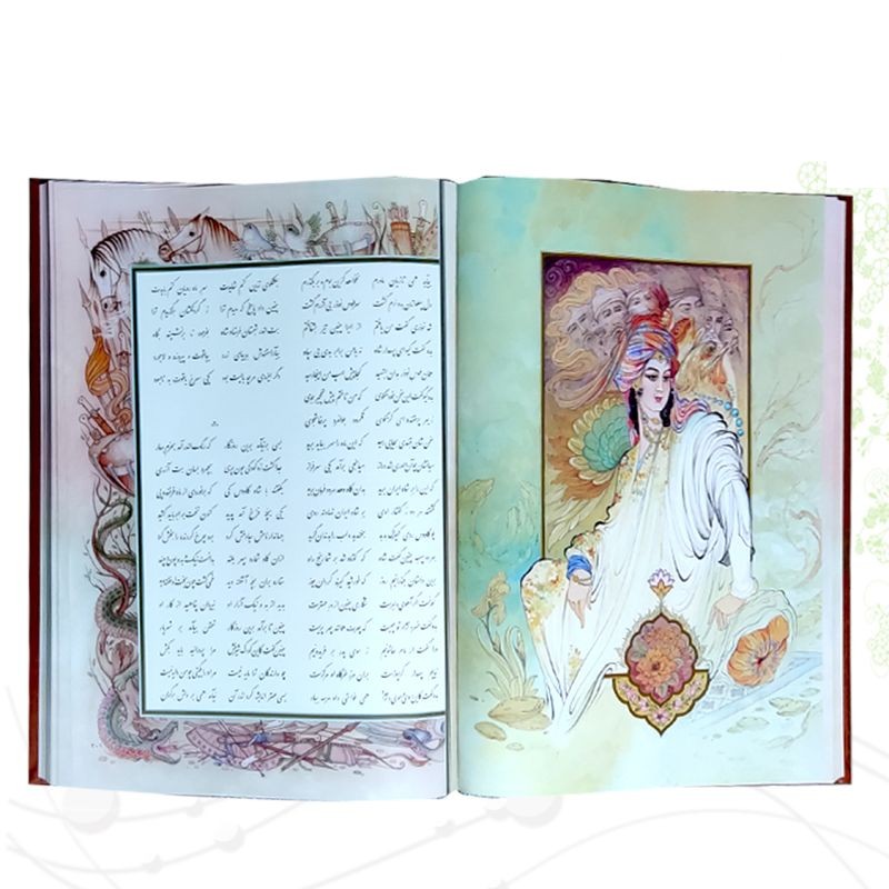 شاهنامه رحلی گلاسه چرم قابدار کشویی با پلاک فلزی طرح مس نفیس