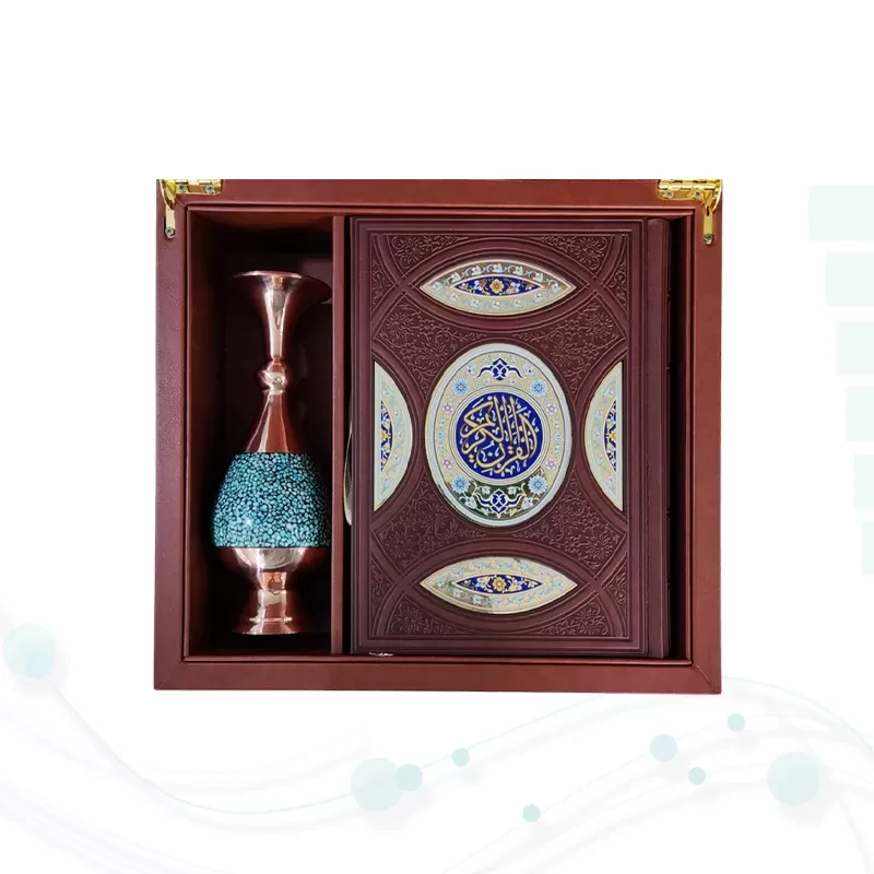 قرآن وزیری چرم با گلدان فیروزه