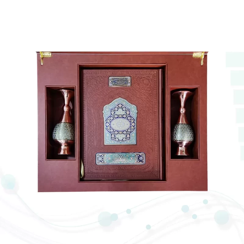 قرآن رحلی چرم جعبه لپتاپی با 2گلدان خاتم