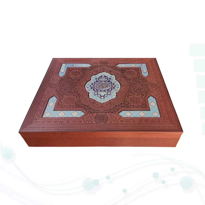 قرآن رحلی چرم جعبه لپتاپی با 2گلدان خاتم