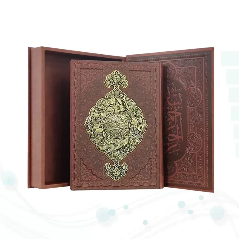 شاهنامه رحلی معطر چرم جعبه دار نفیس با پلاک فلزی طرح مس