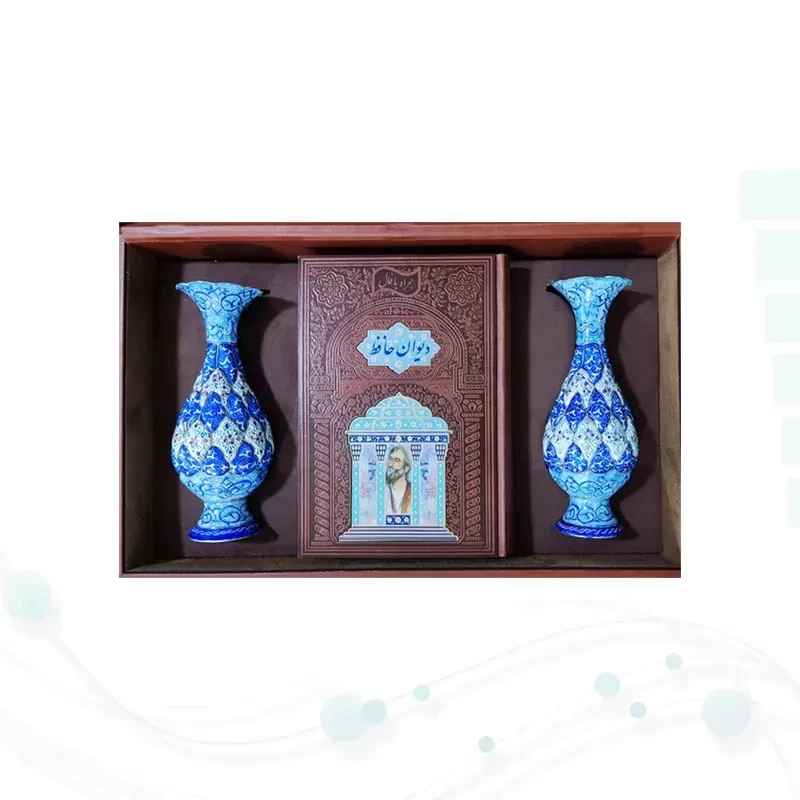 حافظ وزیری گلاسه چرم بافال با 2 گلدان مینا