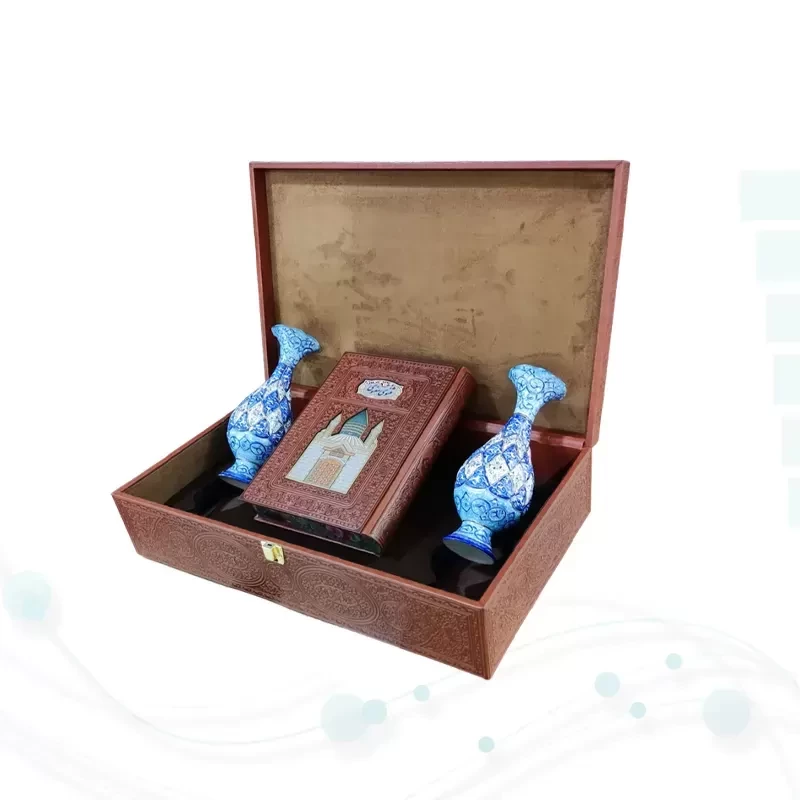 مثنوی معنوی وزیری چرم با 2 گلدان مینا