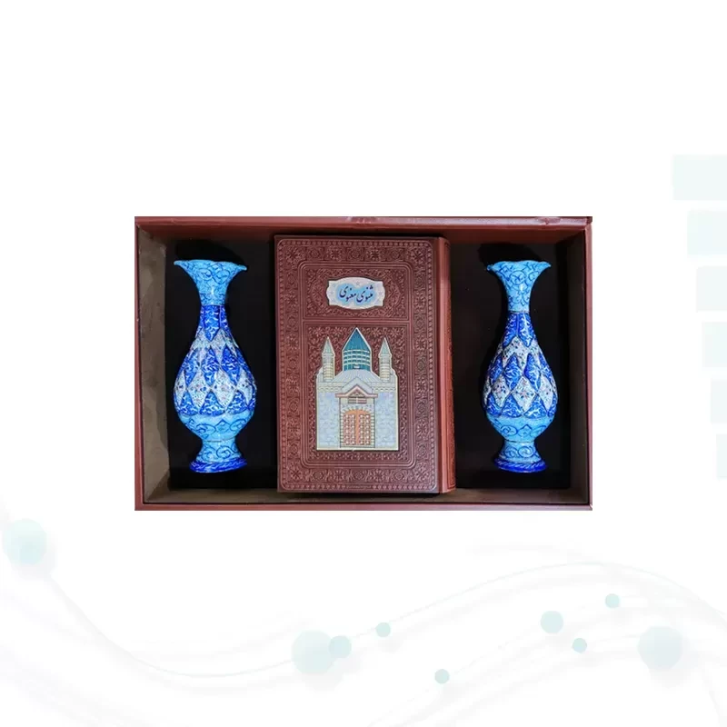 مثنوی معنوی وزیری چرم با 2 گلدان مینا
