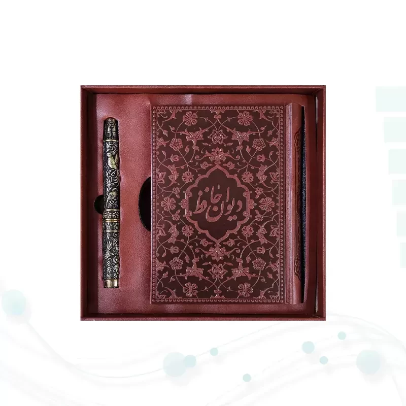 حافظ جیبی گلاسه چرم باکس دار به همراه خودکار مس