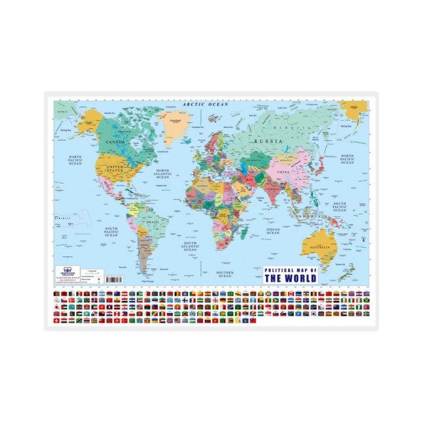 پوستر وایت بردی نقشه جهان انگلیسی (70*50)،(گلاسه،باجعبه)