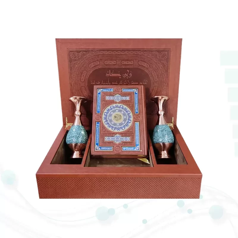 ست قرآن وزیری معطر بدون ترجمه با 2گلدان فیروزه نفیس و کادویی