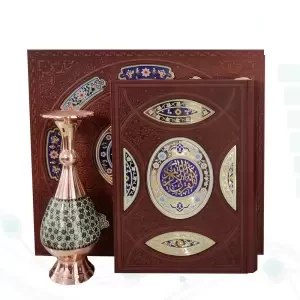قرآن وزیری گلاسه چرم جعبه دار نفیس با گلدان خاتم