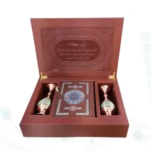 ست قرآن وزیری چرم جعبه دار نفیس به همراه 2گلدان خاتم