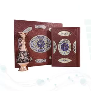 قرآن وزیری گلاسه چرم جعبه دار نفیس با گلدان الماس تراش