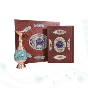 قرآن وزیری چرم با گلدان فیروزه