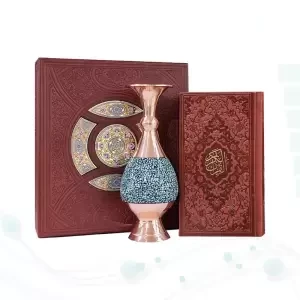 قرآن پالتویی چرم با گلدان فیروزه