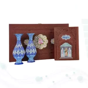 حافظ وزیری گلاسه چرم بافال با 2 گلدان مینا